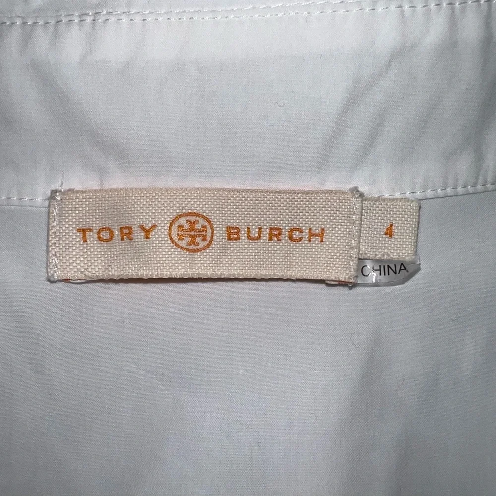 Tory Burch White Eyelet Button Down Blouse Peplum Shirt Size 4 Cotton Lace